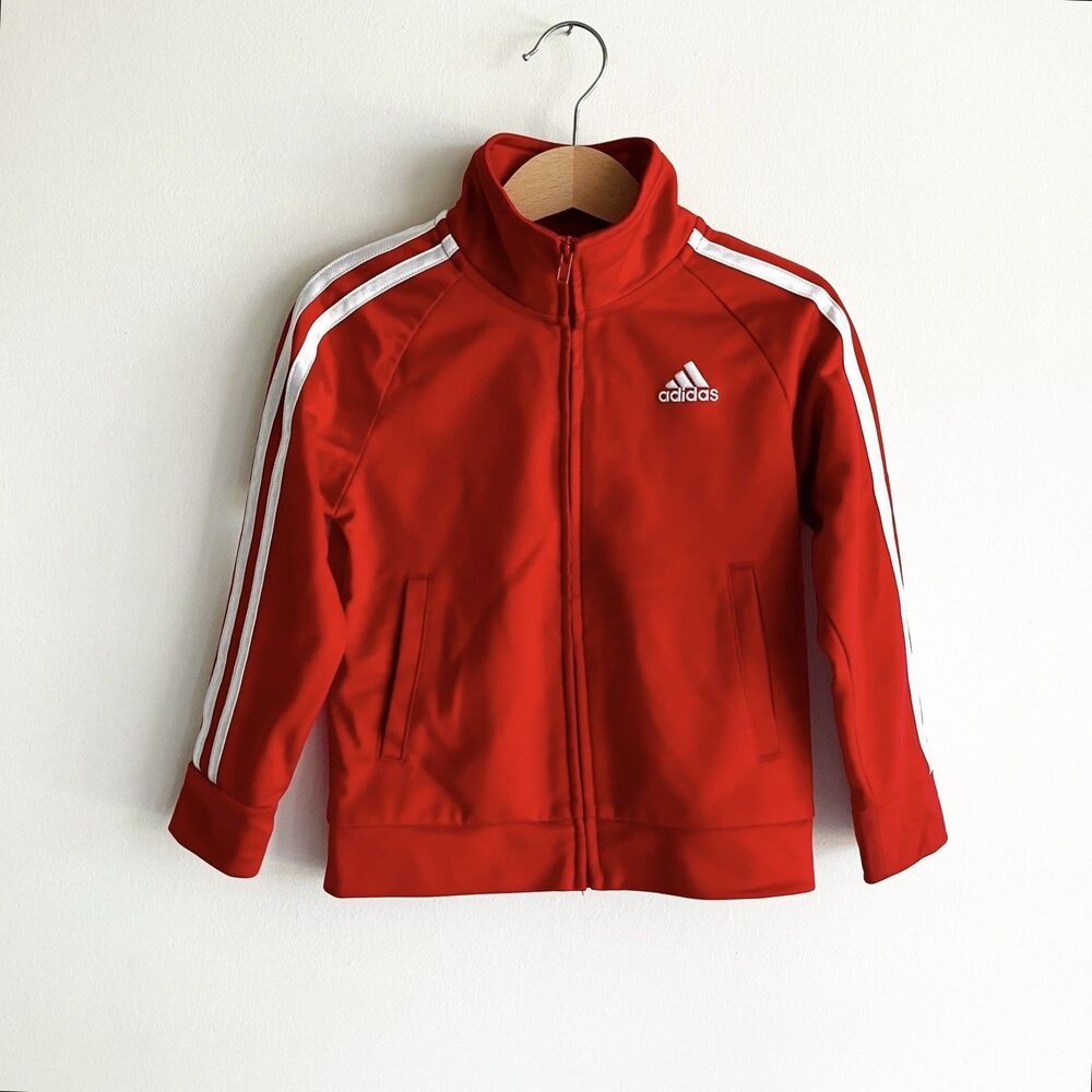 Adidas Size 3 3T Track Jacket Red Logo Striped Pockets Unisex Gender Neutral